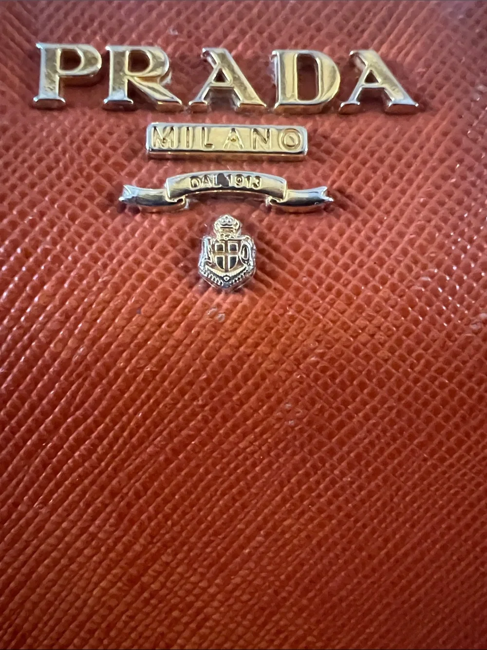 PRADA Orange Saffiano Leather Zip Around Continental Wallet